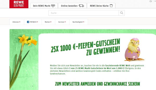 REWE Oster-Gewinnspiel 25 mal 1.000 Euro Gutschein
