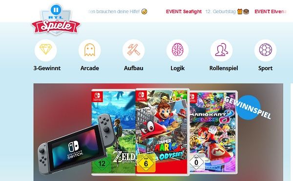 RTL2 Gewinnspiel Nintendo Switch Spielkonsole mit Spielen
