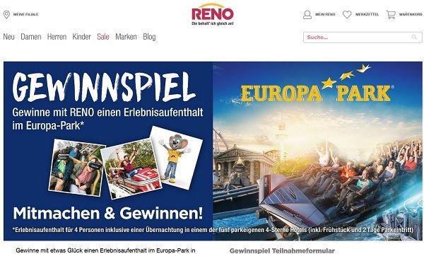 Reno Gewinnspiel Familienaufenthalt Europa Park gewinnen