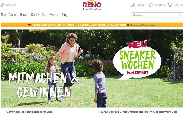 Reno Schuhe Gewinnspiel 20 mal 500 Euro Gutscheine