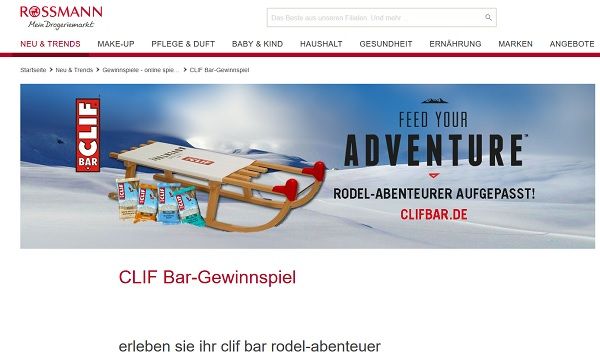 Rossmann Gewinnspiel CLIF Produktpakete und Rodel