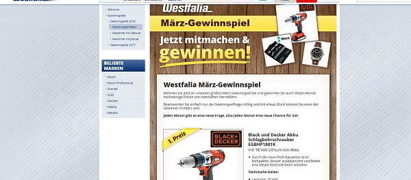 Westfalia Werkzeug Gewinnspiel Akkuschrauber und Knarrensatz