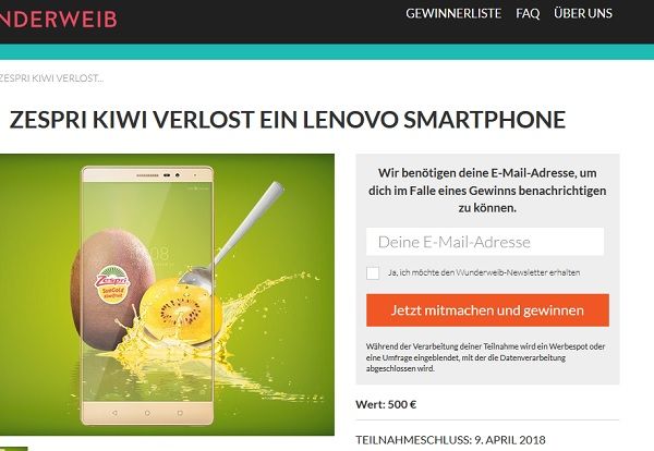 Wunderweib und Zespri Kiwi Gewinnspiel Lenovo Phab 2 Pro