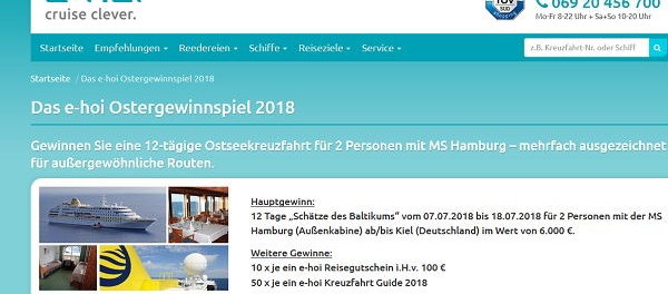e-hoi Oster Gewinnspiel MS Hamburg Kreuzfahrt