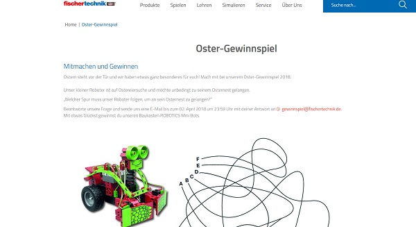 fischertechnik Oster Gewinnspiel ROBOTICS Mini Bots Baukasten