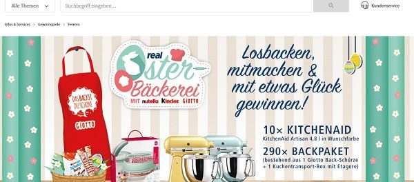 real Gewinnspiel Osterb&auml;ckerei Ferrero Kinder KitchenAid K&uuml;chenmaschinen