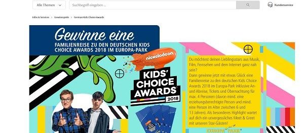 real Gewinnspiel Kids Choice Award 2018 Europa Park