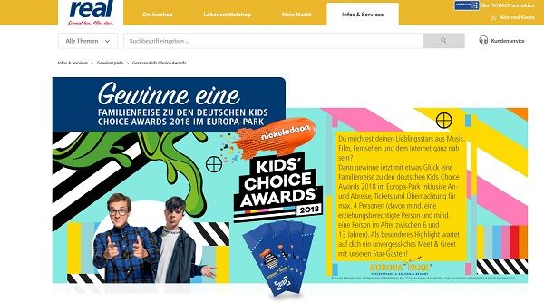 real Gewinnspiel Kids Choice Award Europa Park Aufenthalt gewinnen