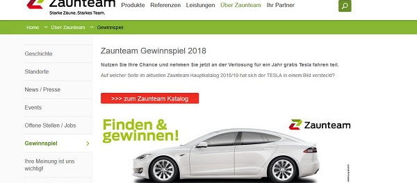 Auto-Gewinnspiel Zaunteam Tesla 1 Jahr kostenlos fahren