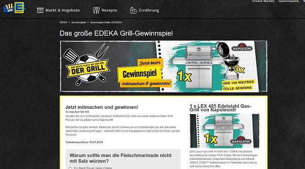 EDEKA Gewinnspiel LEX 485 Edelstahl Gas-Grill Napoleon