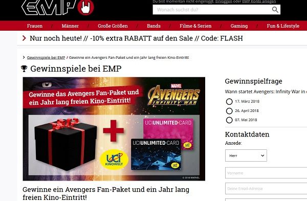 EMP Gewinnspiel Avengers Fan Paket und 1 Jahr Kino kostenlos