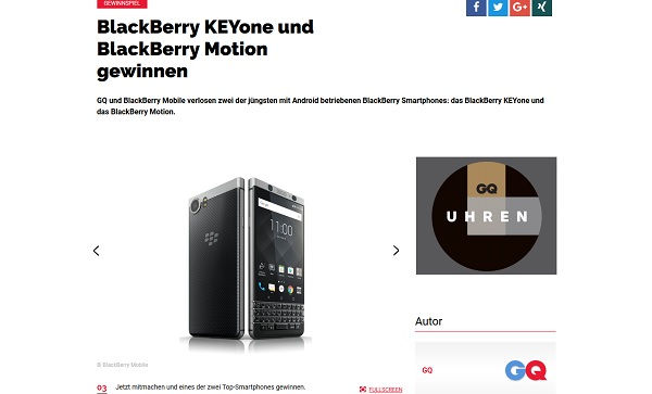 GQ Magazin Gewinnspiel BlackBerry KEYone Smartphone