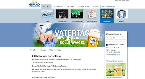 Vatertags Gewinnspiel Haller Löwenbräu und GEFAKO 30 Bollerwagen