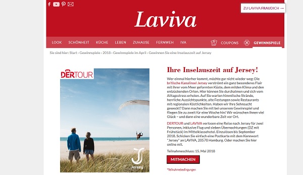 Reise-Gewinnspiel Laviva Jersey Inselurlaub 2 Personen
