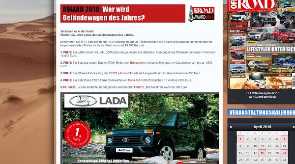 Auto-Gewinnspiel Off Road Magazin Lada 4×4 Urban Plus
