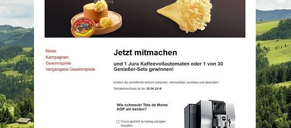 Schweizer Käse Gewinnspiel Jura Kaffeevollautomat