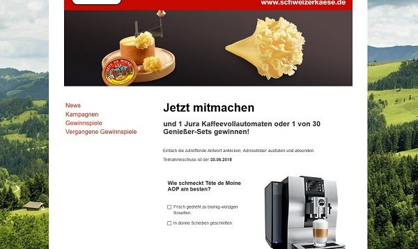 Jura Kaffeevollautomat Gewinnspiel Schweizer Käse