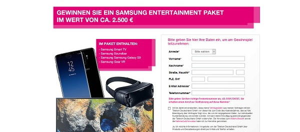 Telekom Gewinnspiel Samsung Entertainment Paket