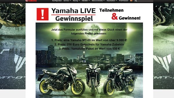 Yamaha Motorrad Gewinnspiel MT-09 gewinnen