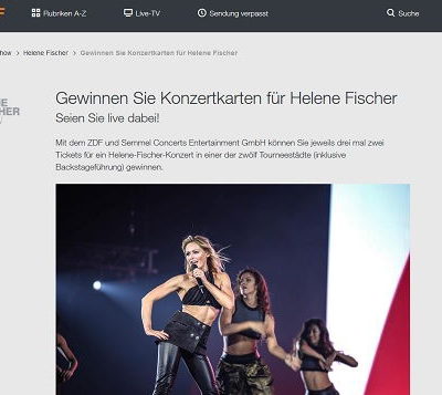 ZDF Gewinnspiel Helene Fischer Konzertkarten 2018