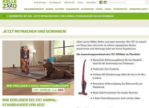Kölle Zoo Gewinnspiel 5 AEG CX7 Animal-Staubsauger
