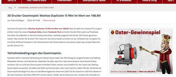 satKing Oster Gewinnspiel Duplicator 3D Drucker gewinnen