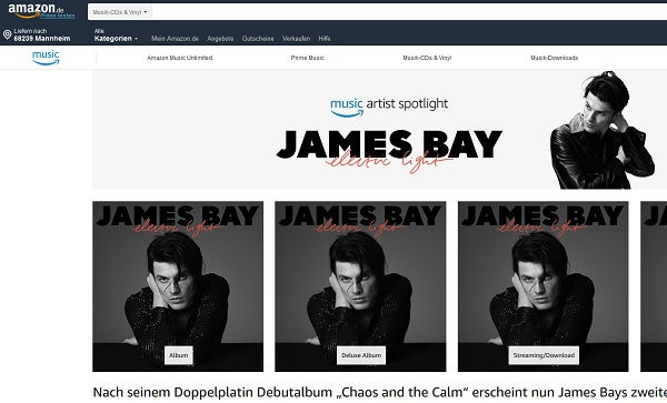 Amazon Gewinnspiel James Bay Konzertbesuch mit Anreise u. Übernachtung