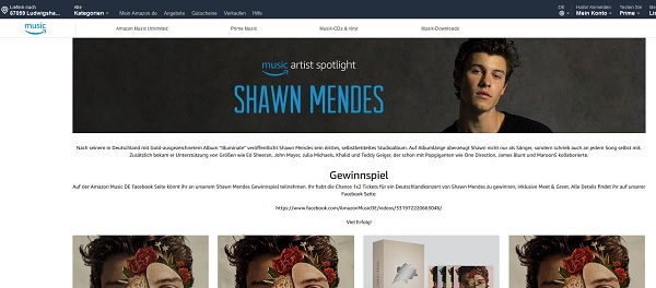 Amazon Gewinnspiel  Shawn Mendes Tickets und Meet&amp;Greet