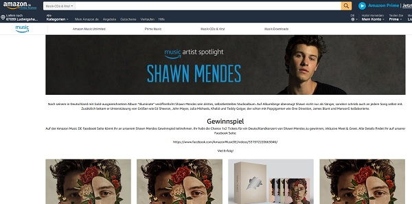Amazon Gewinnspiel  Shawn Mendes Tickets und Meet&Greet