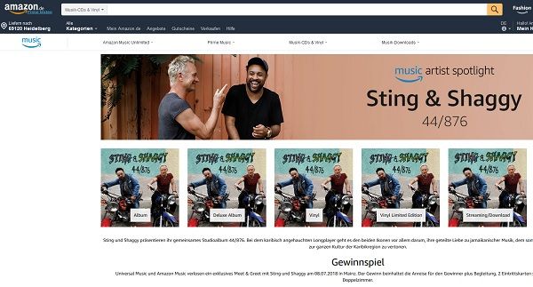 Amazon Gewinnspiel Sting & Shaggy Meet&Greet inkl. Anreise/Übernachtung
