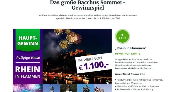 Bacchus Sommer-Gewinnspiel Reise Rhein in Flammen