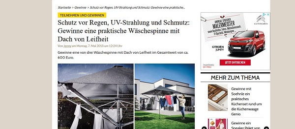 Grazia Magazin Gewinnspiel Leifheit W&auml;schespinne mit Dach