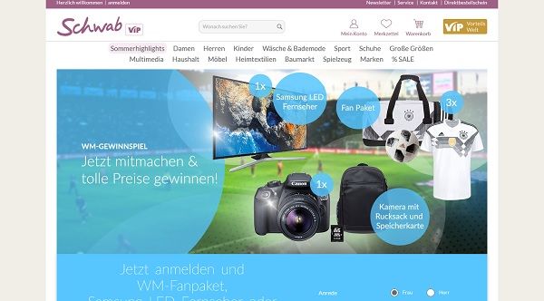 Schwab Versand WM Gewinnspiel Samsung LED Fernseher und Canon Kamera