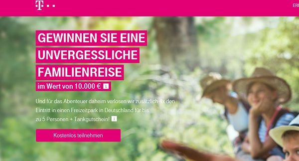 Telekom Familienreise Gewinnspiel 10.000 Euro Urlaub