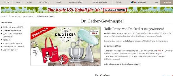 Weltbild Gewinnspiel SMEG Küchenmaschine Dr. Oetker
