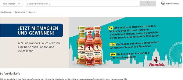 real Gewinnspiel Nando´s London Reise gewinnen