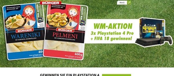 B&uuml;rger Gewinnspiel WM Verlosung 3 Playstation 4 Pro mit FIFA 18