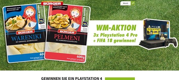 Bürger Gewinnspiel WM Verlosung 3 Playstation 4 Pro mit FIFA 18