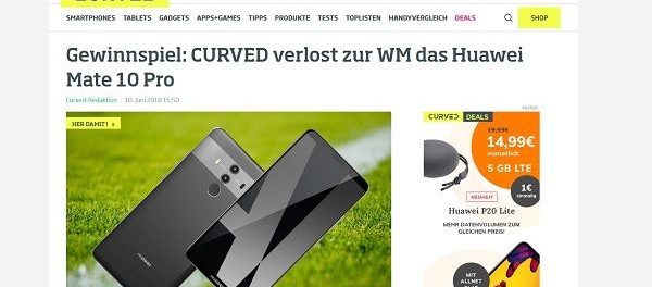 Curved Gewinnspiel Huawei Mate 10 Pro Smartphone gewinnen