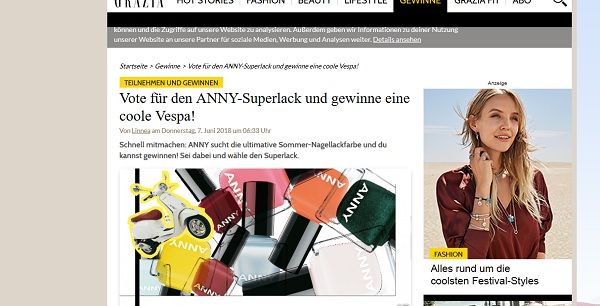 Grazia Magazin Gewinnspiel Anny Nagellack verlost Vespa Motorroller