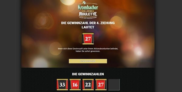 Krombacher Millionen Roulette Gewinnspiel Gewinnzahlenziehung 29.06.2018