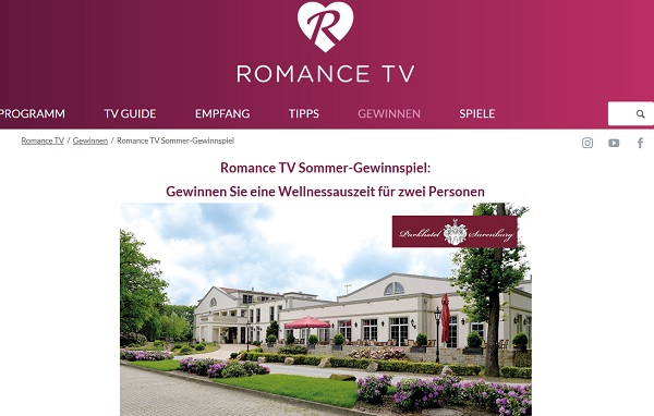 Romance TV Gewinnspiel Wellnessauszeit 4-Sterne Superior Parkhotel Surenburg