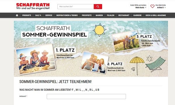 Schaffrath Sommer-Gewinnspiel 5.000 Euro Familienurlaub