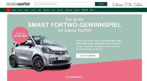 Auto Gewinnspiel Galeria Kaufhof Smart Fortwo gewinnen