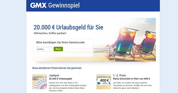 GMX Gewinnspiel 20.000 Euro Urlaubsgeld und Gutscheine