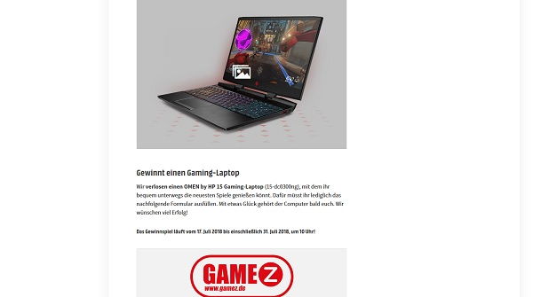 Gamez Notebook Gewinnspiel OMEN by HP 15 Gaming-Laptop