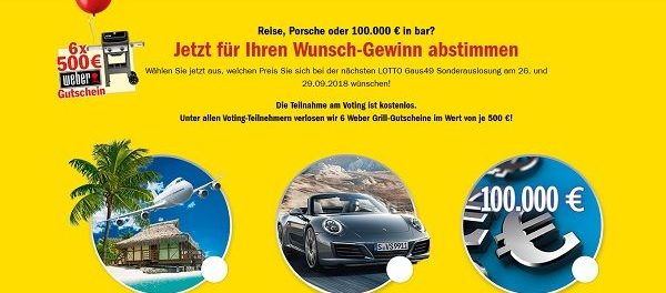 Lotto BW Wunschgewinnspiel 6 Weber Grill-Gutscheine Wert je 500 €