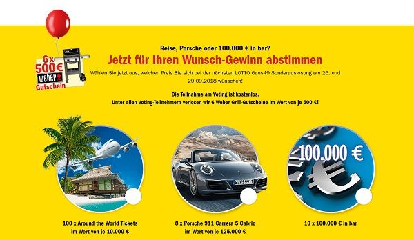 Lotto BW Wunschgewinnspiel 6 Weber Grill-Gutscheine Wert je 500 €
