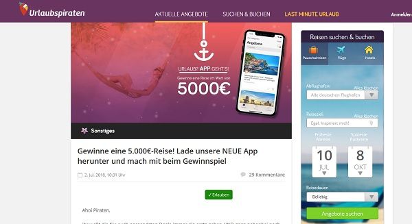 Urlaubspiraten Gewinnspiel 5.000 Euro Reisegutschein