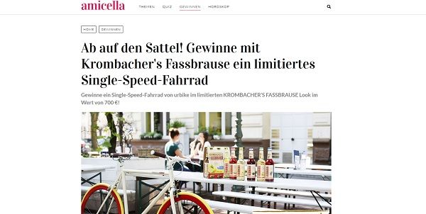 amicella und Krombacher Gewinnspiel Single Speed Bike